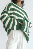 Striped Round Neck Dropped Shoulder Sweater - Trendsi - Flyclothing LLC