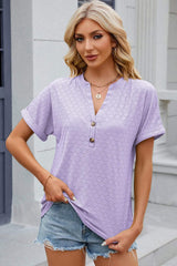 Eyelet Notched Short Sleeve T-Shirt - Trendsi - Flyclothing LLC
