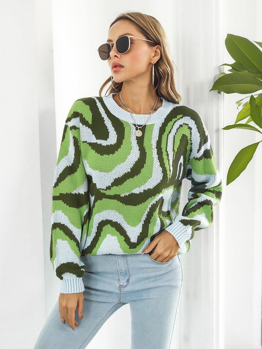 Round Neck Dropped Shoulder Sweater - Trendsi