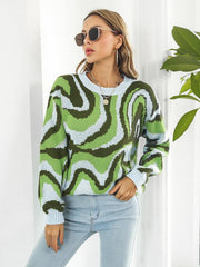 Round Neck Dropped Shoulder Sweater - Trendsi
