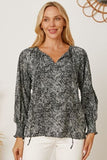 Printed Tie Neck Lantern Sleeve Blouse - Trendsi