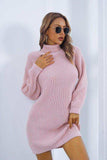 Buttoned Turtleneck Long Sleeve Sweater Dress - Trendsi - Flyclothing LLC