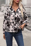 Printed Tie Neck Balloon Sleeve Blouse - Trendsi