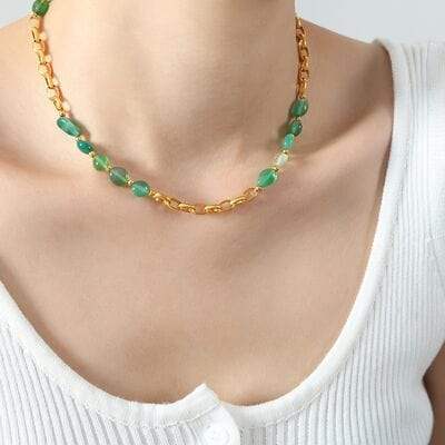 Beaded Titanium Steel Necklace - Trendsi - Flyclothing LLC