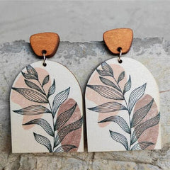 Geometrical Shape Wooden Drop Earrings - Trendsi