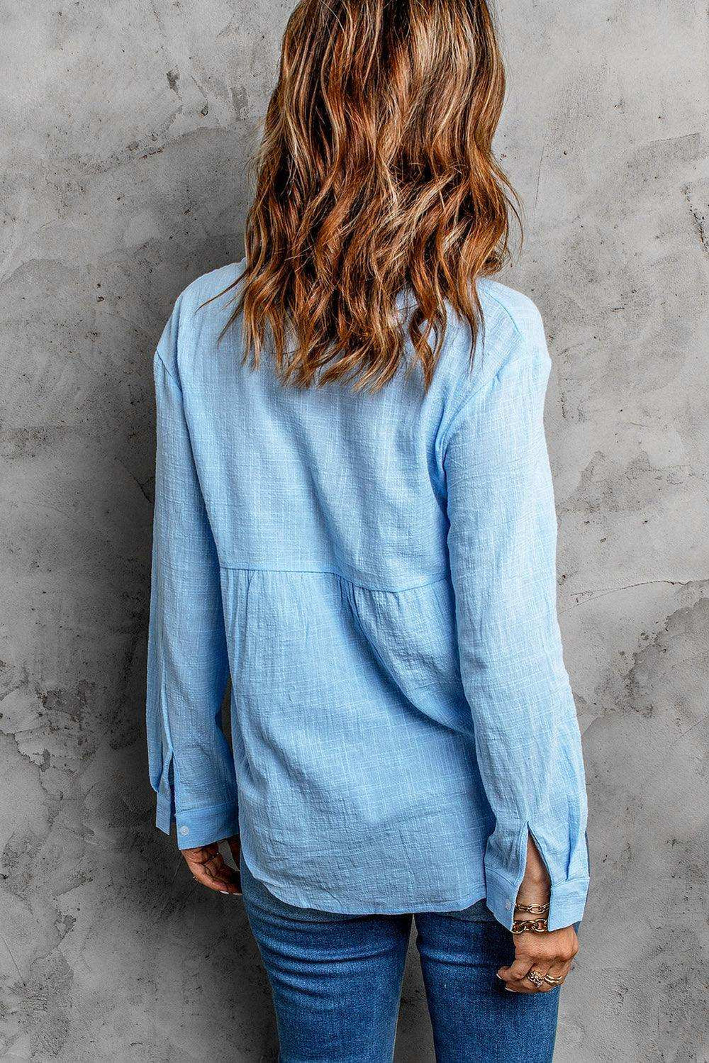 Textured Button Front Curved Hem Shirt - Trendsi - Flyclothing LLC
