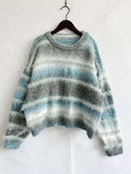 Striped Round Neck Long Sleeve Sweater - Trendsi - Flyclothing LLC