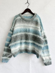 Striped Round Neck Long Sleeve Sweater - Flyclothing LLC