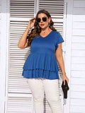 Plus Size V-Neck Flutter Sleeve Blouse - Trendsi - Flyclothing LLC