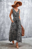 Printed V-Neck Tie Waist Maxi Dress - Trendsi - Flyclothing LLC