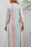 Rainbow Stripe Button-Up Maxi Shirt Dress - Trendsi