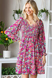 Floral Smocked V-Neck Flounce Sleeve Dress - Trendsi - Flyclothing LLC