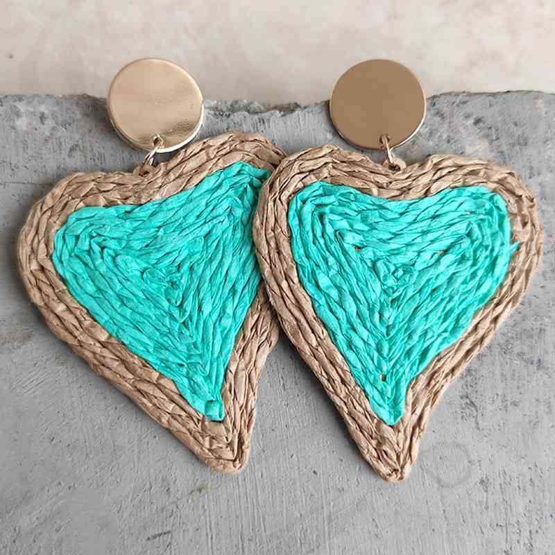 Raffia Grass Heart Teardrop Earrings - Trendsi - Flyclothing LLC