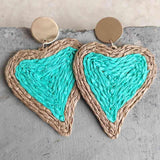 Raffia Grass Heart Teardrop Earrings - Trendsi