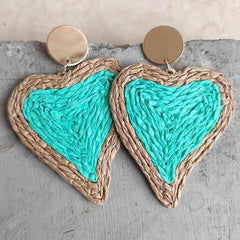 Raffia Grass Heart Teardrop Earrings - Trendsi