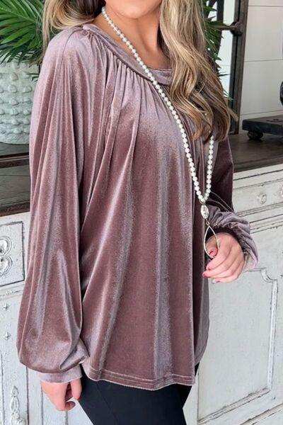 Ruched Round Neck Raglan Sleeve Blouse - Trendsi - Flyclothing LLC