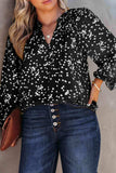 Plus Size Notched Neck Smocked Blouse - Trendsi - Flyclothing LLC