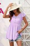 Decorative Button V-Neck Cap Sleeve Blouse - Trendsi - Flyclothing LLC