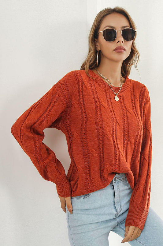 Round Neck Long Sleeve Sweater - Trendsi