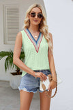 Contrast V-Neck Eyelet Tank - Trendsi - Flyclothing LLC