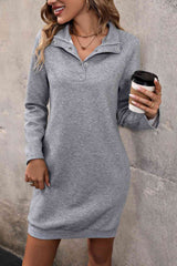 Collared Neck Snap Front Mini Dress - Trendsi - Flyclothing LLC