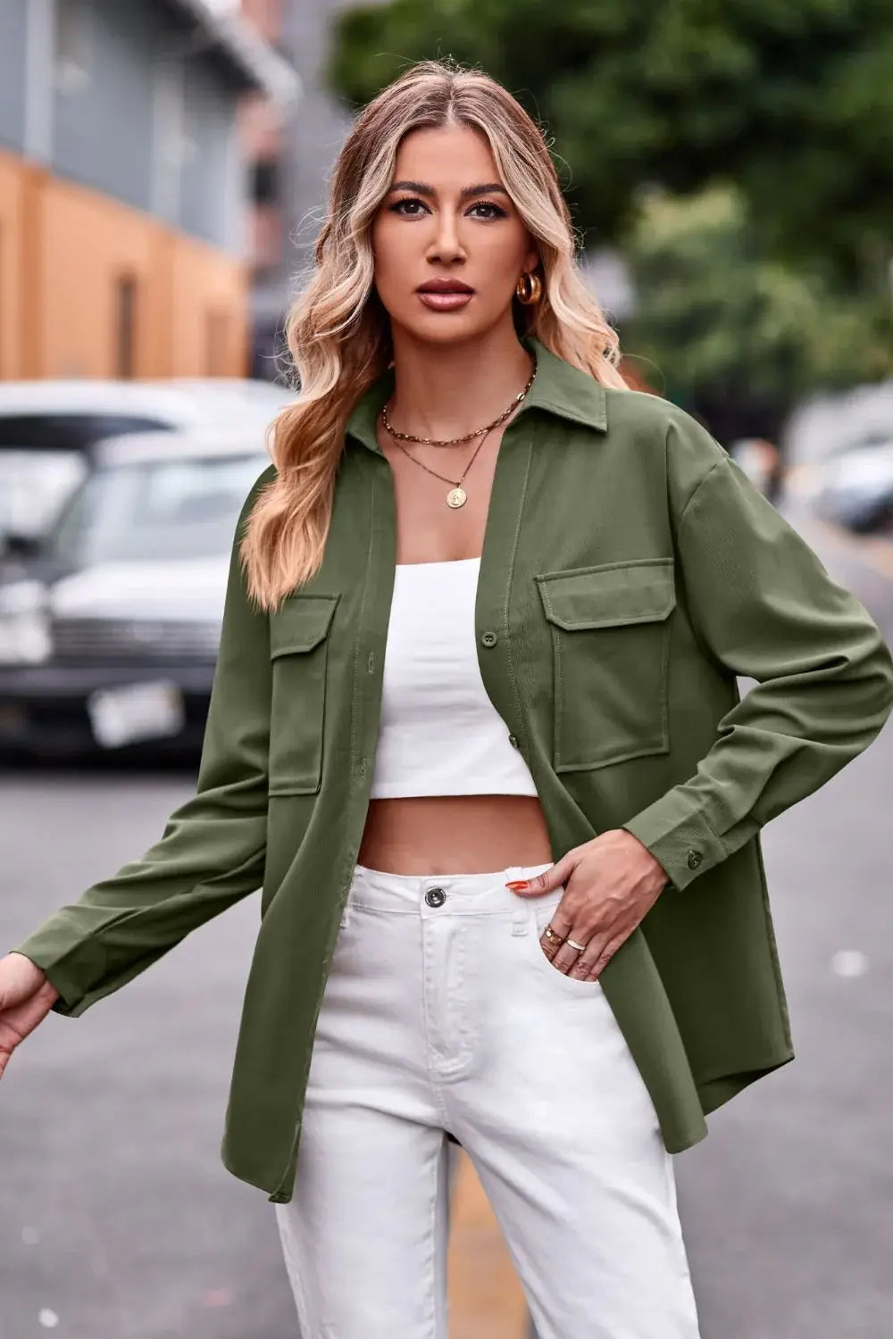 Dropped Shoulder Longline Shirt with Pockets - Trendsi - Flyclothing LLC