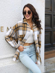 Plaid Button Up Collared Neck Long Sleeve Shirt - Trendsi