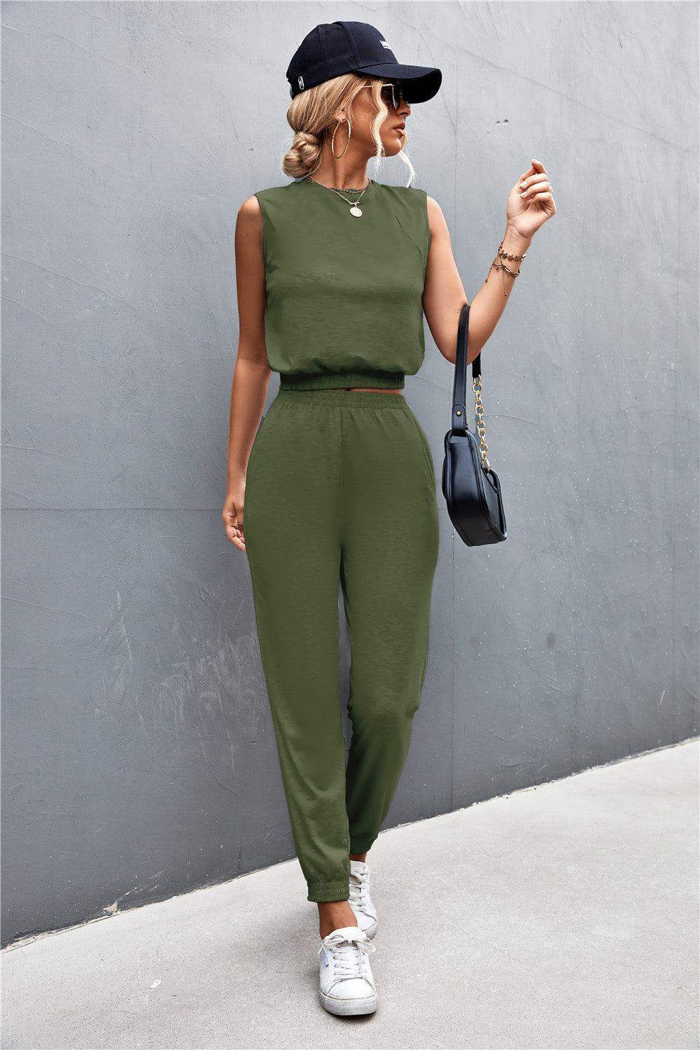 Sleeveless Top and Joggers Set - Trendsi - Flyclothing LLC