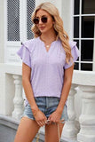 Eyelet Notched Short Sleeve T-Shirt - Trendsi - Flyclothing LLC