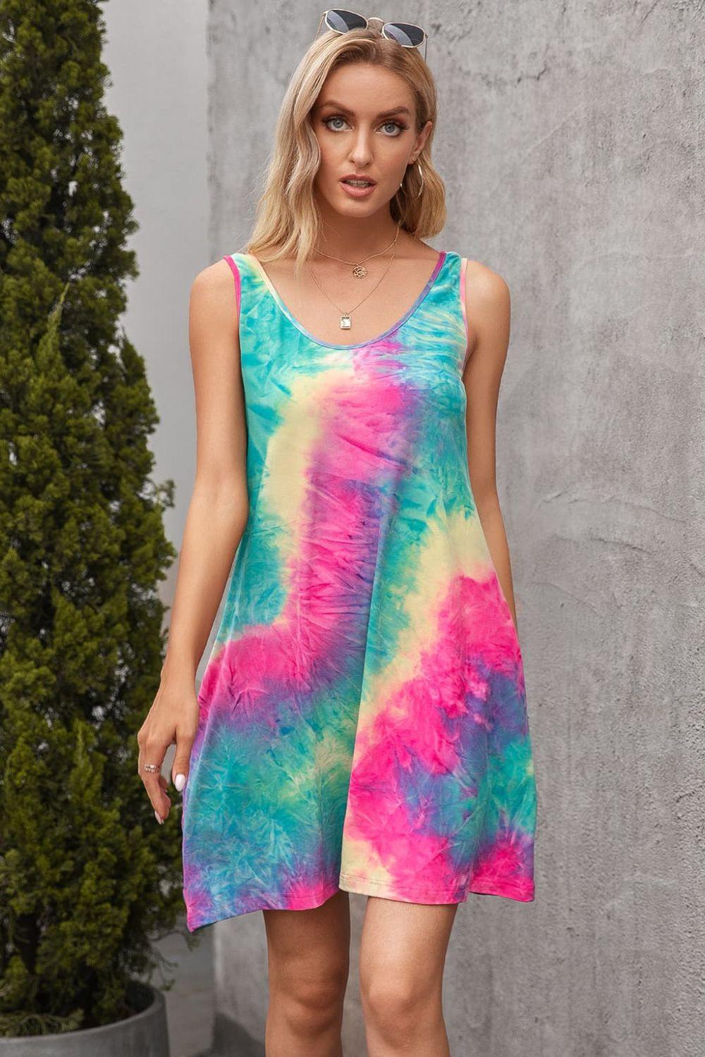 Tie-Dye Sleeveless Dress with Pockets - Flyclothing LLC