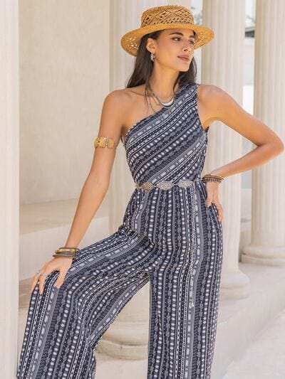 Printed Single Shoulder Sleeveless Jumpsuit - Trendsi - Flyclothing LLC