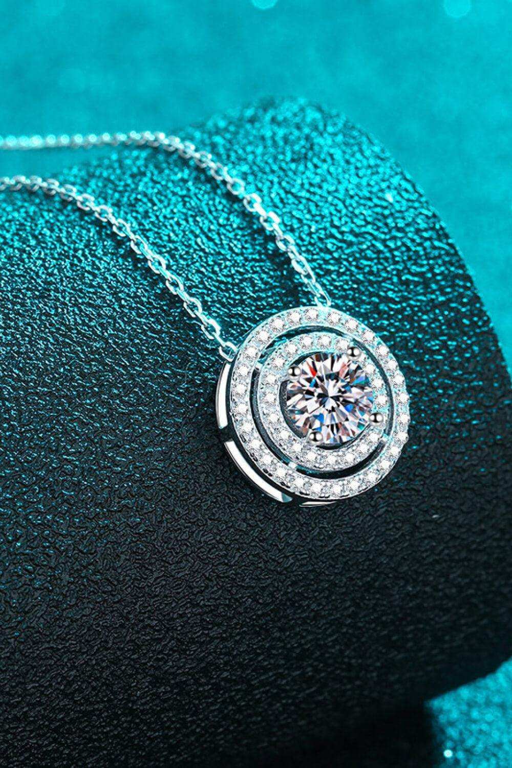 Moissanite Round Pendant Rhodium-Plated Necklace - Trendsi - Flyclothing LLC
