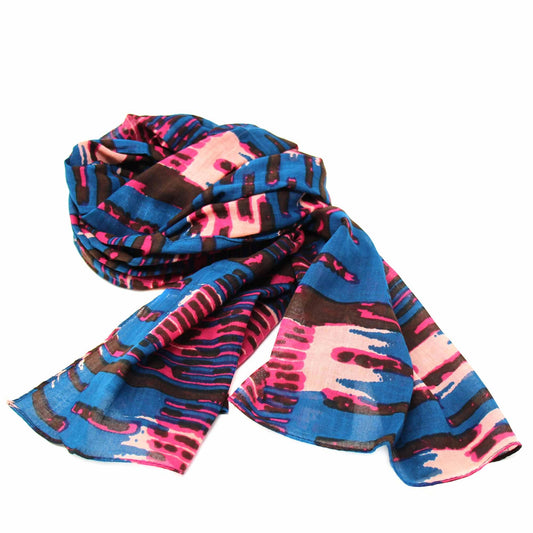 Hand-printed Cotton Scarf, Abstract Design - Flyclothing LLC