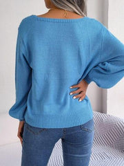 Cable-Knit Square Neck Long Sleeve Sweater - Trendsi