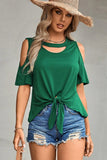 Tied Cutout Cold-Shoulder Top - Trendsi