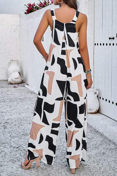 Printed Wide Strap Jumpsuit with Pockets - Trendsi - Flyclothing LLC