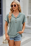 Eyelet Drawstring Hooded Short Sleeve Blouse - Trendsi
