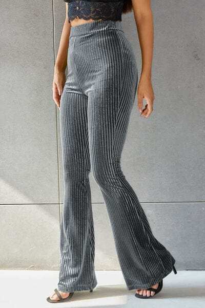 Ribbed High Waist Flare Pants - Trendsi - Flyclothing LLC