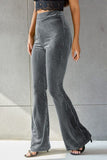 Ribbed High Waist Flare Pants - Trendsi