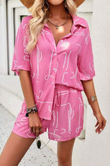 Printed Button Up Shirt and Shorts Set - Trendsi - Flyclothing LLC