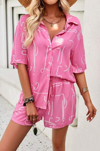Printed Button Up Shirt and Shorts Set - Trendsi - Flyclothing LLC