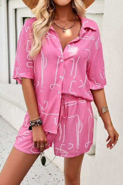 Printed Button Up Shirt and Shorts Set - Trendsi - Flyclothing LLC