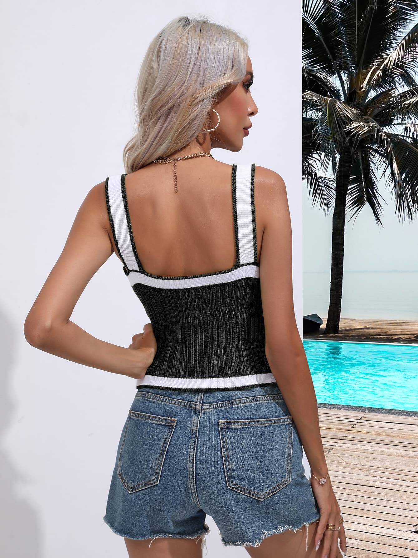 Contrast Crisscross Knit Tank - Trendsi - Flyclothing LLC