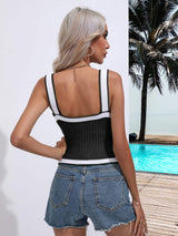 Contrast Crisscross Knit Tank - Trendsi - Flyclothing LLC