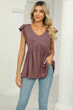 V-Neck Flutter Sleeve Babydoll Blouse - Trendsi