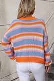 Striped Round Neck Dropped Shoulder Sweater - Trendsi
