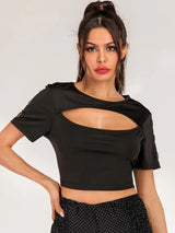 Cutout Grommet Detail Cropped Tee - Trendsi - Flyclothing LLC