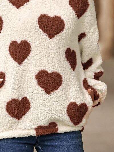 Fuzzy Heart Pocketed Dropped Shoulder Hoodie - Trendsi - Flyclothing LLC