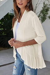 Open Front Ruffle Trim Cardigan - Trendsi