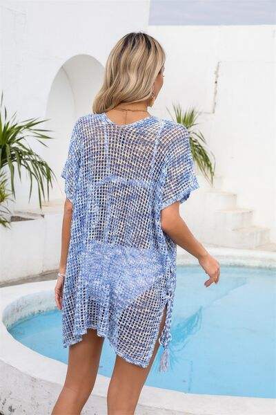 Openwork Slit V-Neck Cover Up - Trendsi - Flyclothing LLC